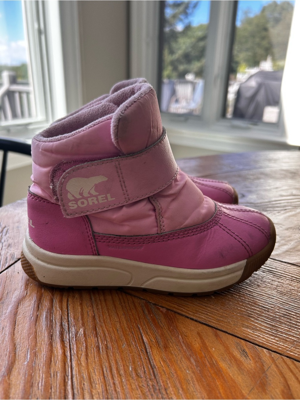 Sorel Kids Whitney III Pink Winter Boot with Velcro Strap